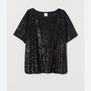Sequin Black Short Sleeve H&M Dress Shirt